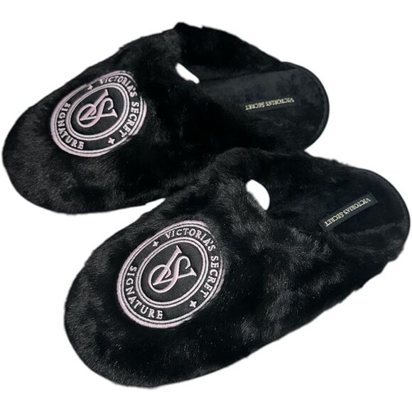 Victoria's Secret Closed Toe Faux Fur Slipper Color Black New Sz S VS Slipper - Picture 4 of 4